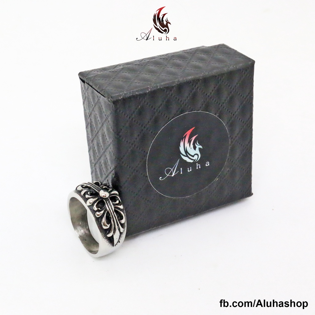 Nhẫn Titan không rỉ Chrome Heart tinh xảo họa tiết hoa thập giá Floral Cross - R096 - Aluha