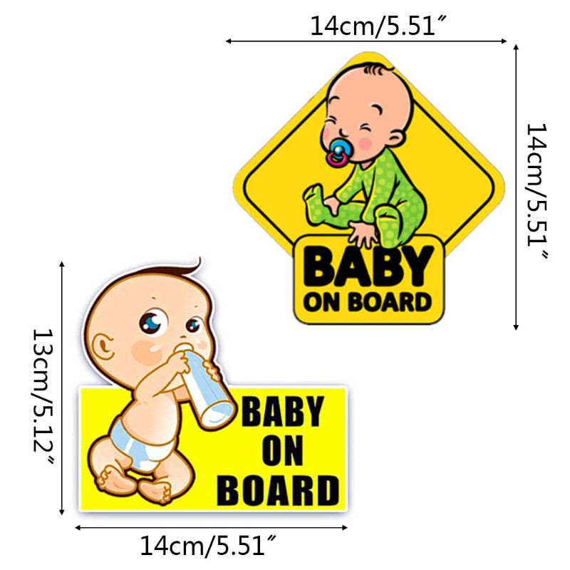 Miếng dán cảnh báo có em bé trên xe chữ Baby On Board phản quang tự dính dành cho xe hơi