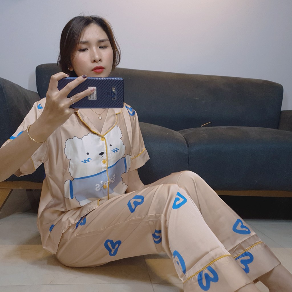 Đồ bộ Pijama lụa satin cao cấp mềm mịn, thoáng mát, tay ngắn kiểu dáng tiểu thư cực kì đáng yêu | BigBuy360 - bigbuy360.vn