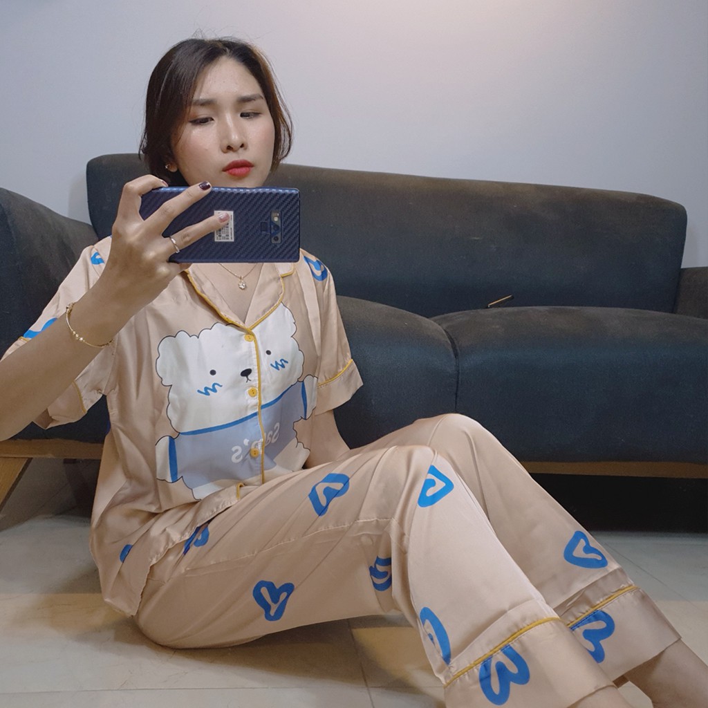 Đồ bộ Pijama lụa satin cao cấp mềm mịn, thoáng mát, tay ngắn kiểu dáng tiểu thư cực kì đáng yêu