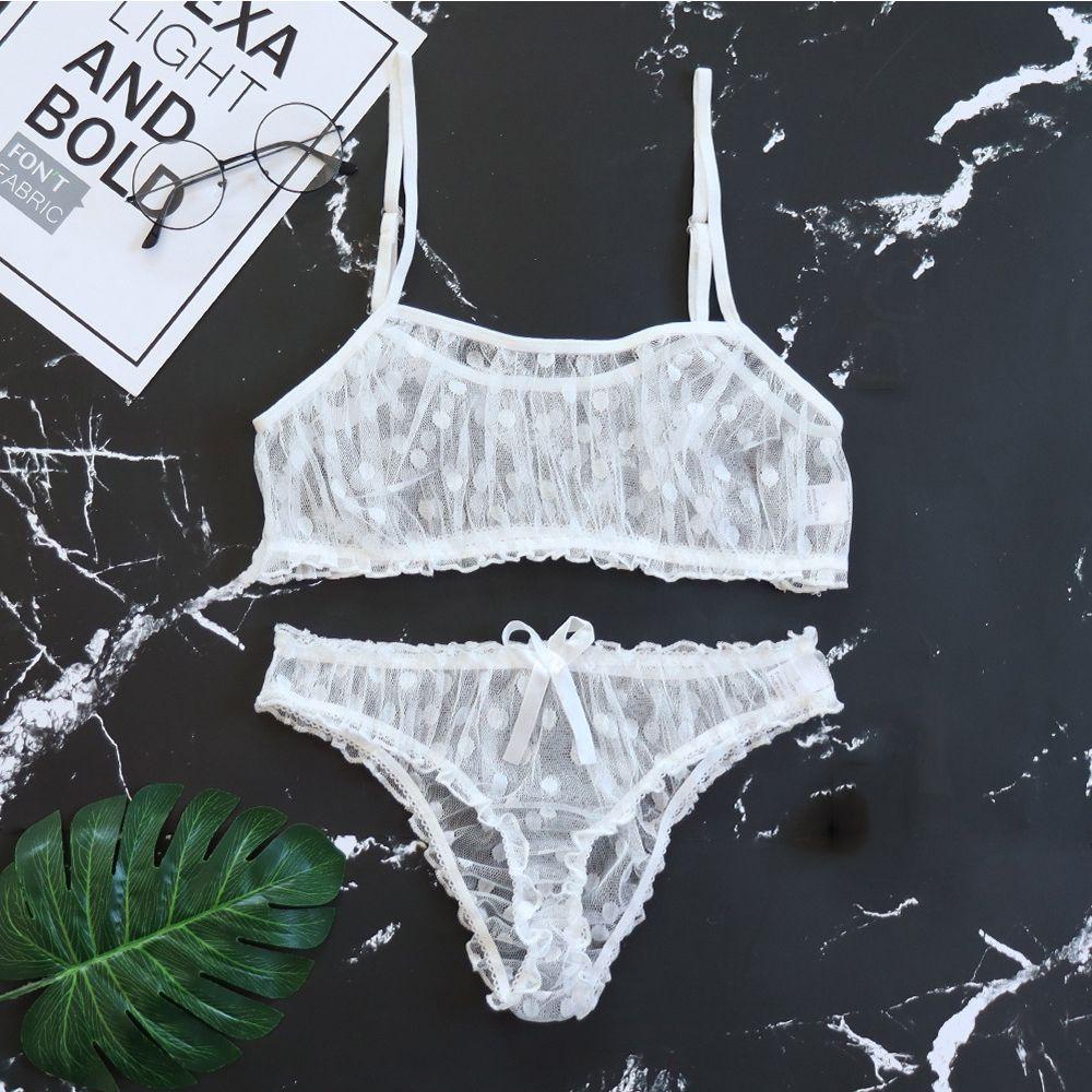 Set Đồ Lót Lưới Trong Suốt Họa Tiết Chấm Bi Gợi Cảm Cho Nữ