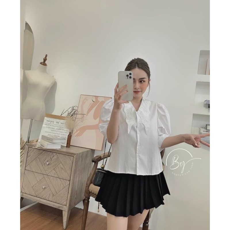 Áo trắng sơ mi tay bồng