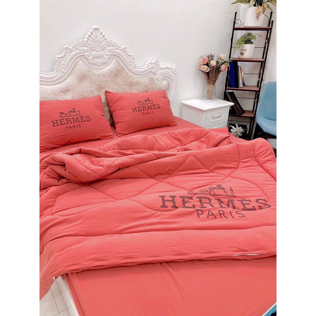 Bộ Chăn Ga Gối Cotton Đũi 5 Món Thương Hiệu