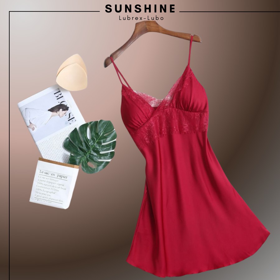 Váy Ngủ Lụa Kèm Áo Choàng Ngủ Lụa Cao Cấp CÓ MÚT NGỰC MÀU ĐỎ SUNSHINE MNT560