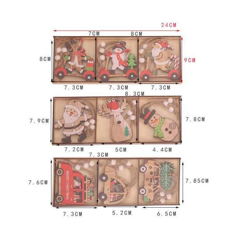 Set 9 Phụ Kiện Treo Trang Trí Cây Thông Giáng Sinh Hình Ông Già Noel Dễ Thương