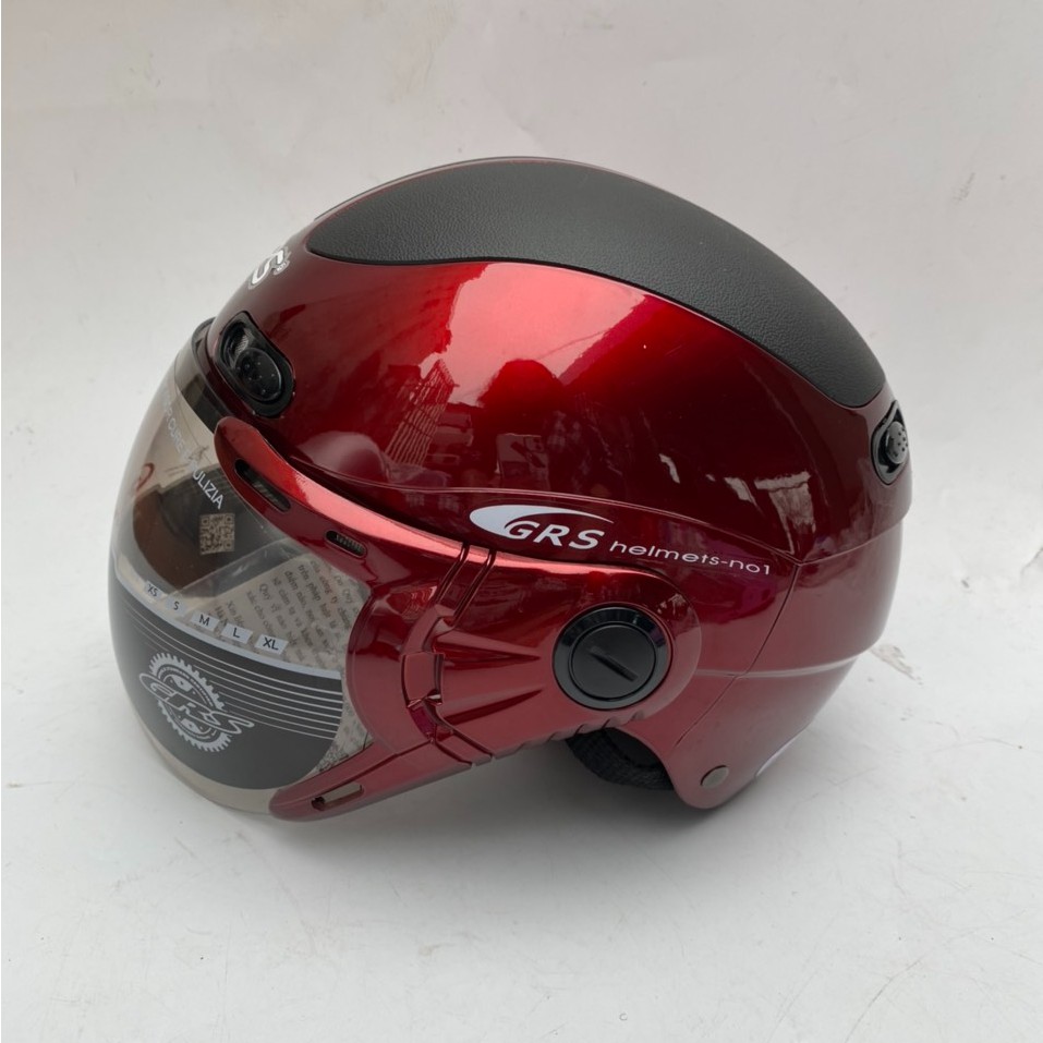 Mũ bảo hiểm nửa đầu có kính cao cấp - GRS A102K - Đỏ đô bóng line đen - bảo hành 12 tháng
