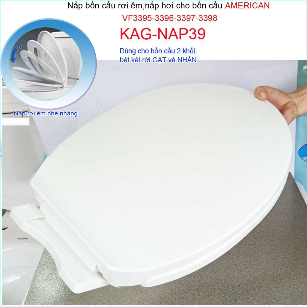 Nắp đậy bồn cầu rơi êm KAG-NAP39, nắp nhựa trắng bóng dày cho bàn cầu American VF3395-VF3396-VF3397-VF3398