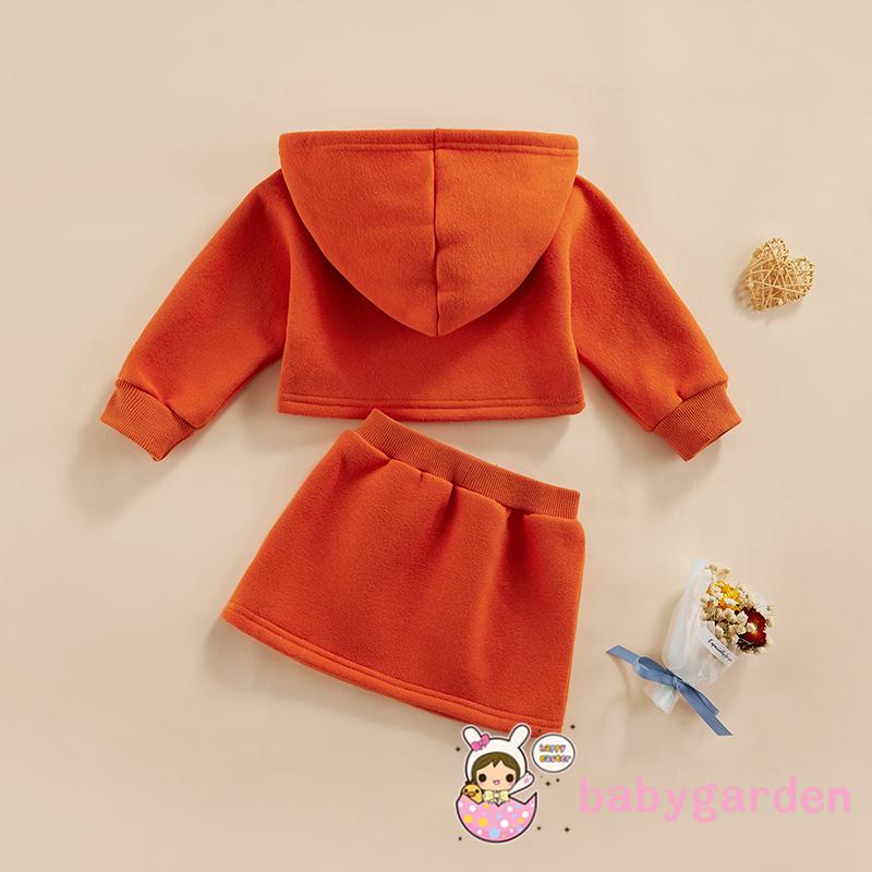 Set áo hoodie tay dài màu trơn phối chân váy lưng thun co giãn thời trang mùa thu cho bé gái từ 9 tháng - 5 tuổi