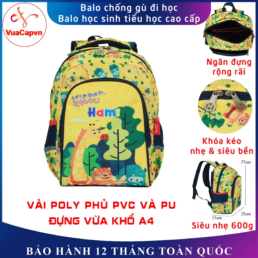 Balo học sinh chống gù Hami 1508 Hươu cao cổ, balo đi học cấp 1 cho bé siêu nhẹ, chống thấm nước