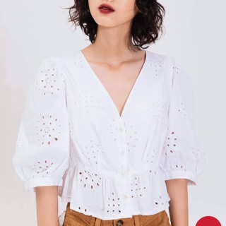 Áo sơ mi tay bồng trắng zara