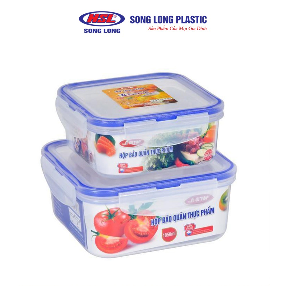 Bộ 2 hộp đựng bảo quản thực phẩm 600ml, 1050ml Song Long Plastic Four Lock hộp nhựa có nắp - 2242(6530:1-2) | BigBuy360 - bigbuy360.vn