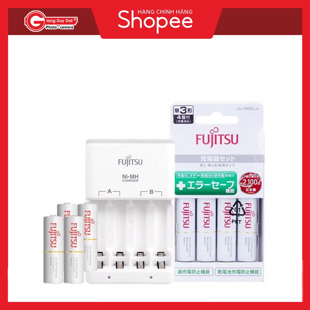 Bộ Pin và Sạc AA FUJITSU 1900mAh Made in Japan l Dock Sạc Nhanh Pin AA l hàng nội địa box Nhật - made in JAPAN