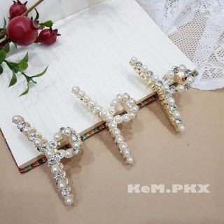 Kẹp tóc càng cua kim loại cao cấp đính đá và ngọc trai giả loại bản bé độ dài 6cm