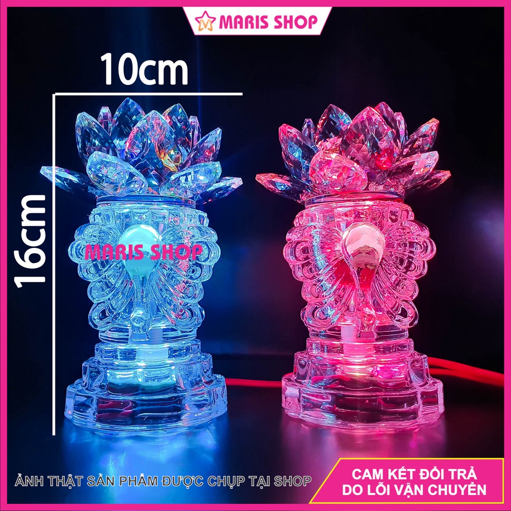 Đèn Hoa Sen PHA LÊ Nguyên Khối LED Đổi Màu Để Bàn Thờ Phật, Bàn Thờ Gia Tiên,Đèn Thờ Cúng Đẹp [MRHT45]