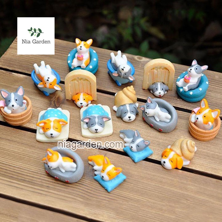 Tiểu cảnh chó Corgi trang trí chậu cây hồ cá Nia Garden N5