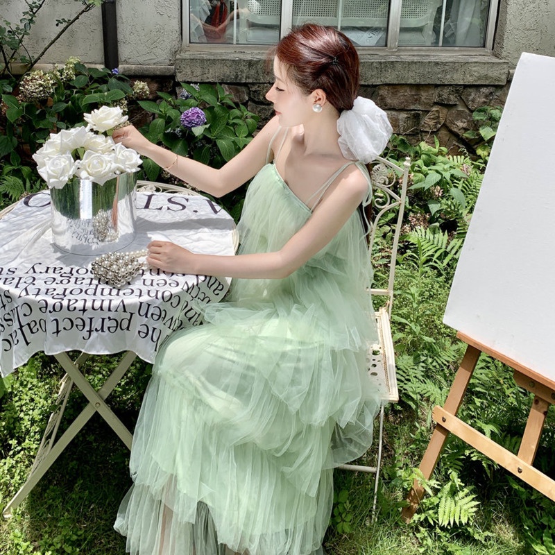 Đầm Sát Nách Phối Lưới Thiết Kế Ngọt Ngào Cho Phái Nữ