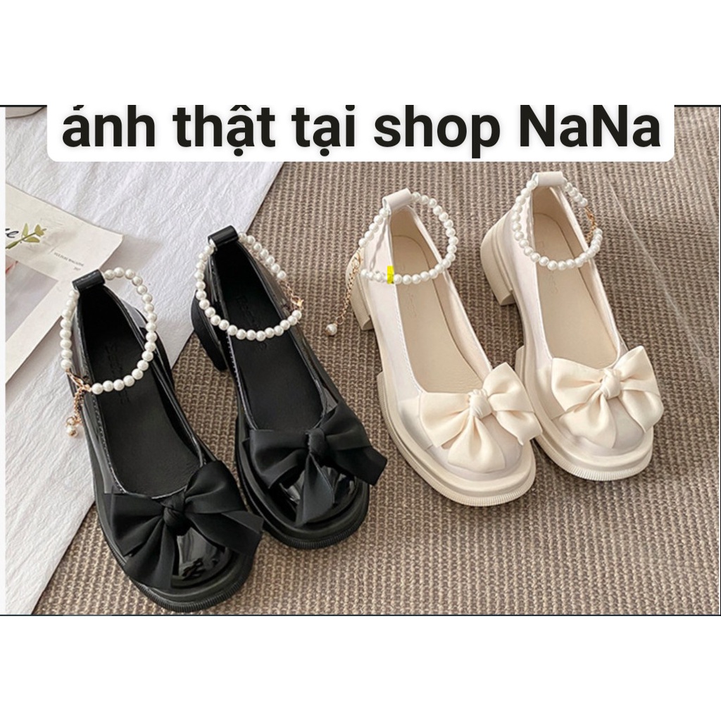 Giày Lolita Nữ Giày Búp Bê Cao Cấp Đế Cao 6cm Oxford Đen Khoá Ngang - CT03