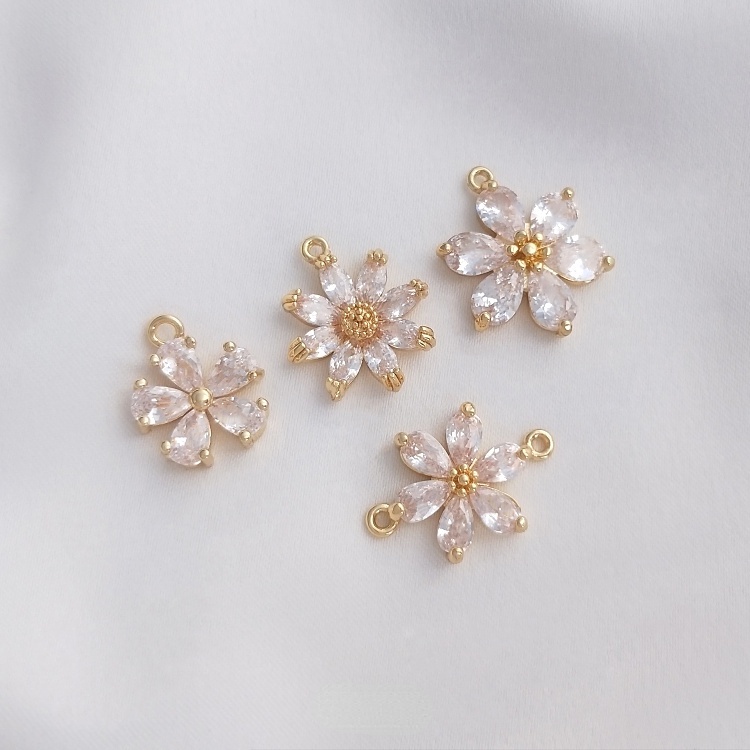 Mặt Dây Chuyền 14K Bằng Đồng Thau Hình Hoa Cúc Sáu Cánh Màu Vàng zircon Làm Mặt Dây Chuyền Thủ Công DIY