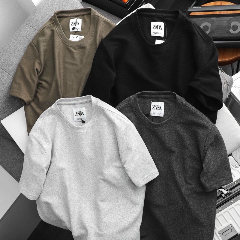 ÁO THUN DỆT COTTON NGẮN TAY ZARA, Zara T-Shirt Ottonman Teẽture