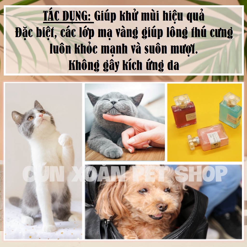 Nước hoa dưỡng lông khử mùi cho chó mèo Pet Perfume (có lá mạ vàng) (chai 50ml)