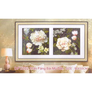 Tranh Đính Đá ABC 3D Hoa Mẫu Đơn Trắng DF2202 (KHÁCH TỰ ĐÍNH) KT:96X50CM