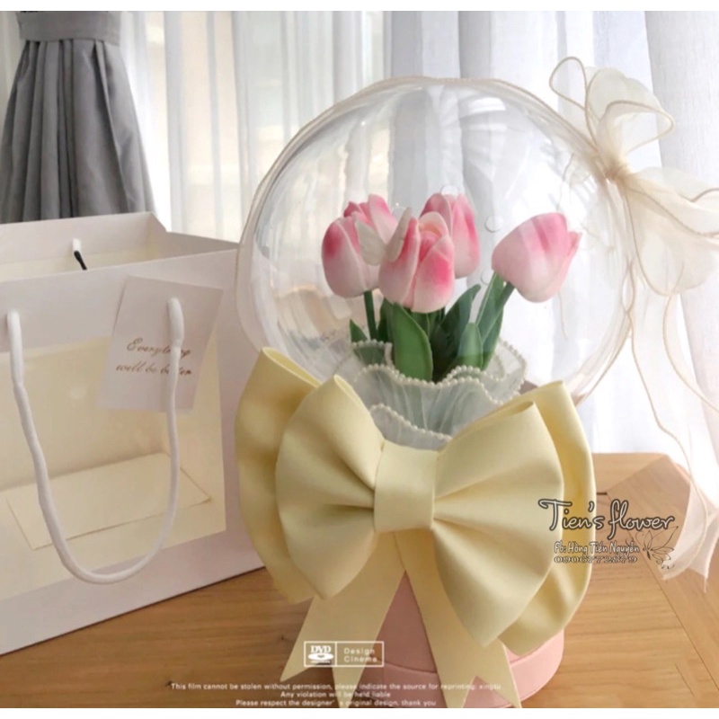 Lãng hoa bóng tulip, bóng cứng không xì hơi, có sẵn đèn led