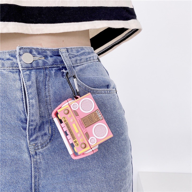 Case Airpod 1/2/Pro Hình Máy Radio Màu Hồng