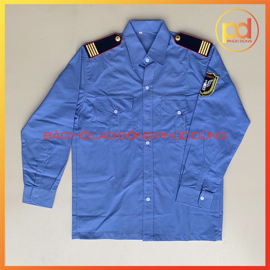 Combo Áo Đồng Phục Bảo Vệ Xanh Biển Dài Tay Đi Kèm Cầu Vai Gạch Đồng nền xanh đen Sang Trọng Chuyên Nghiệp