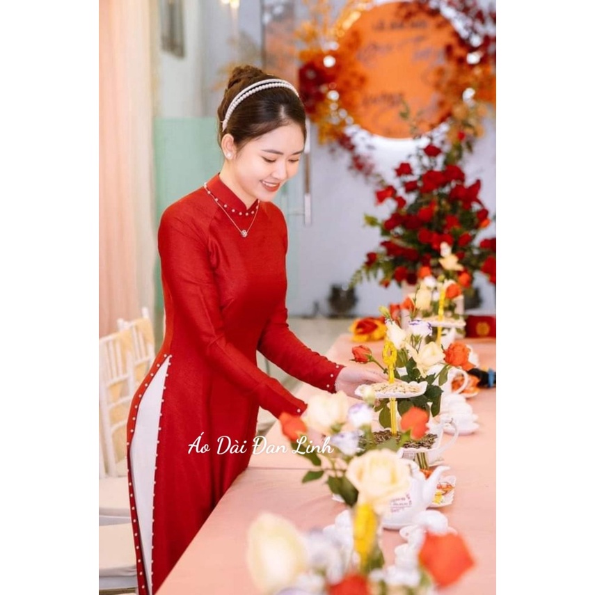 Áo dài lụa vân gỗ cao cấp đính ngọc trẻ trung, sang trọng - Áo Dài Đan Linh