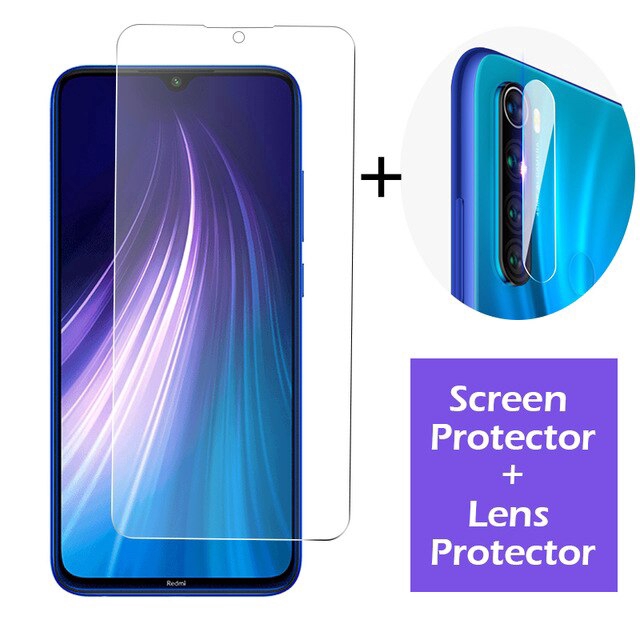 Bộ 3 trong 1 miếng dán màn hình kính cường lực bảo vệ camera + Ốp điện thoại Cho Xiaomi Redmi Note 8 Pro 7a