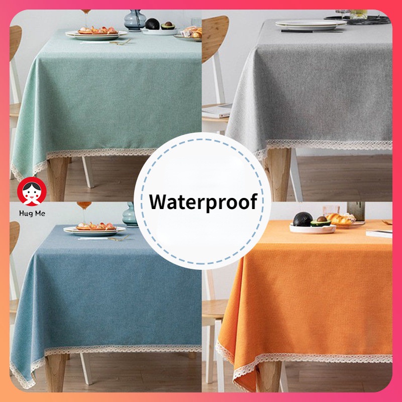 Khuyến Mãi 🔴 Khăn Trải Bàn Bằng Cotton Lanh Màu Trơn Chống Nước Chống Dầu Vỏ Bọc Hình Chữ Nhật HUGME