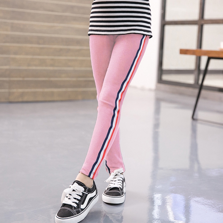 Quần Legging Thể Thao Chất Liệu Cotton Họa Tiết Kẻ Sọc Cho Bé Gái