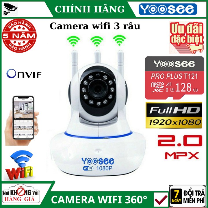 Camera wifi yoosee 3 râu , 2.0Mpx, 360° - cảm biến chuyển động , đàm thoại 2 chiều , bảo hành chính hãng