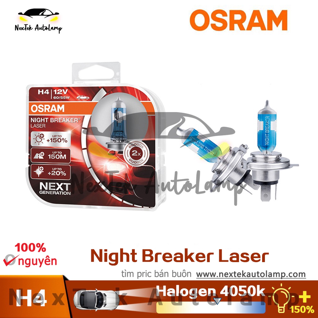 OSRAM Night Breaker Laser Thế Hệ Tiếp Theo H4 9003 HB2 HS1 12V 60/55W P43t 64193NL +150% Bóng đèn Pha Halogen ô Tô Sáng