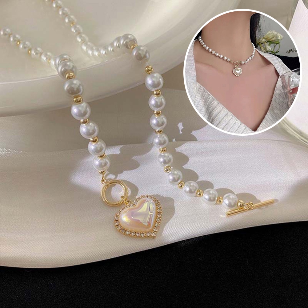 Vòng cổ Ngọc Trai Giả Mặt Trái Tim Phong Cách Ngọt Ngào Đơn Giản Hàng Mới Cho Nữ