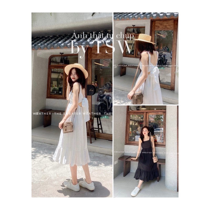 Váy hai dây maxi buộc nơ lưng bản to (tặng kèm dán ngực)