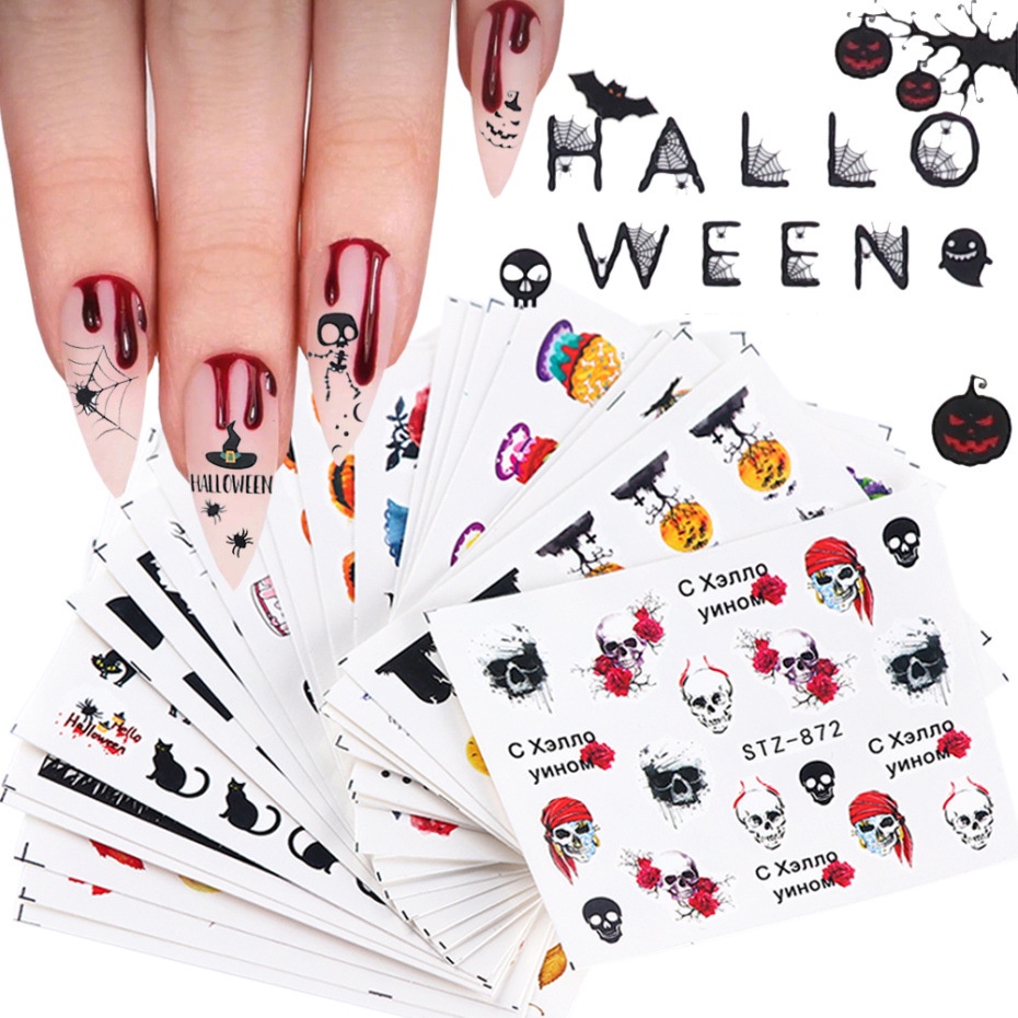 Nhãn dán trang trí móng tay phong cách halloween 2021 xinh xắn