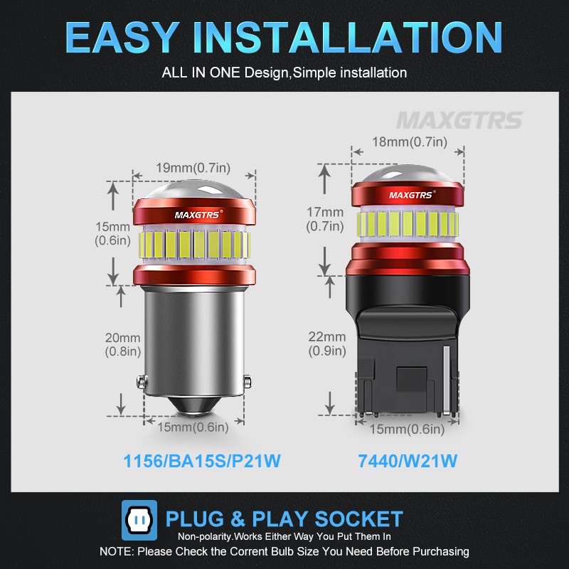 MAXGTRS Bộ 2 Đèn LED Tín Hiệu Cho Xe Hơi P21W LED 1156 BA15S W21W T20 7440