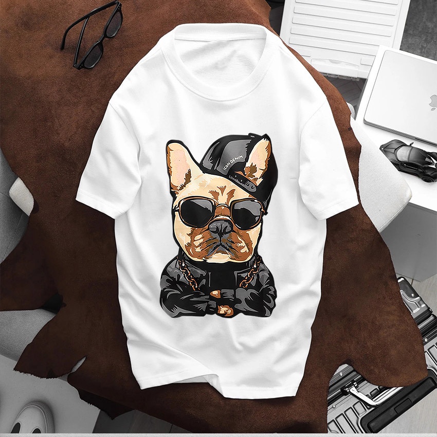 Áo thun in hình BEEBEE DOGS PITBULL đeo kính-DPB001 100% COTTON