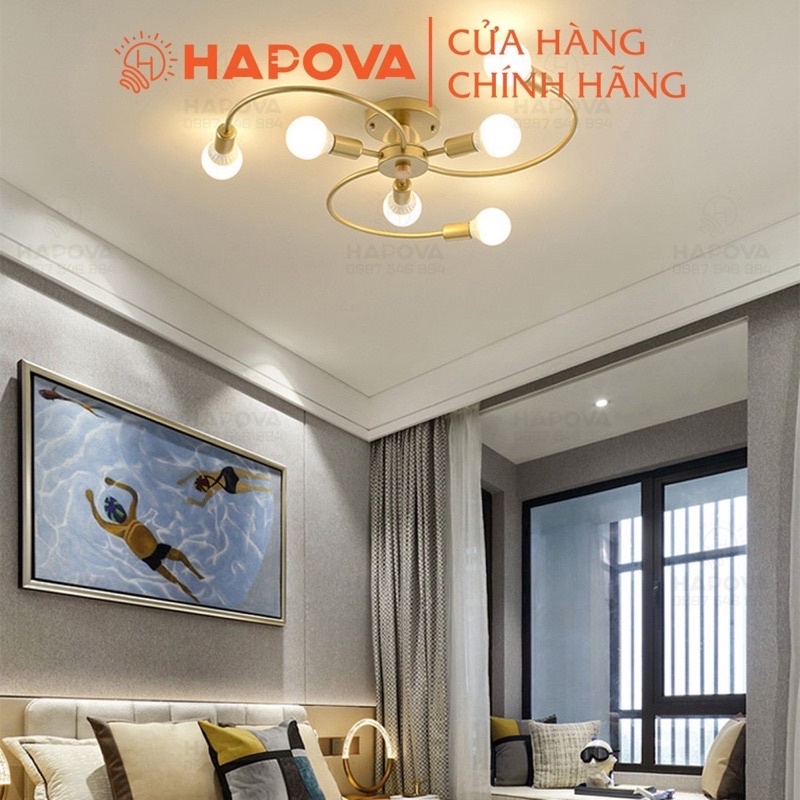 Đèn treo trần, đèn trang trí phòng khách  chữ S 6 tay, 8 tay HAPOVA BUNA 1190 + Kèm bóng led