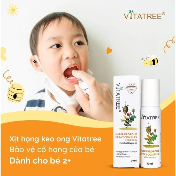 [MẪU MỚI] Xịt Keo Ong Giảm Đau Họng Cho Bé Vitatree Úc Chai 30ml