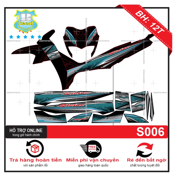 ( Quí khách vui lòng mang ra tiệm cho thợ dán ) Tem Sirius xanh ngọc lục bảo 006
