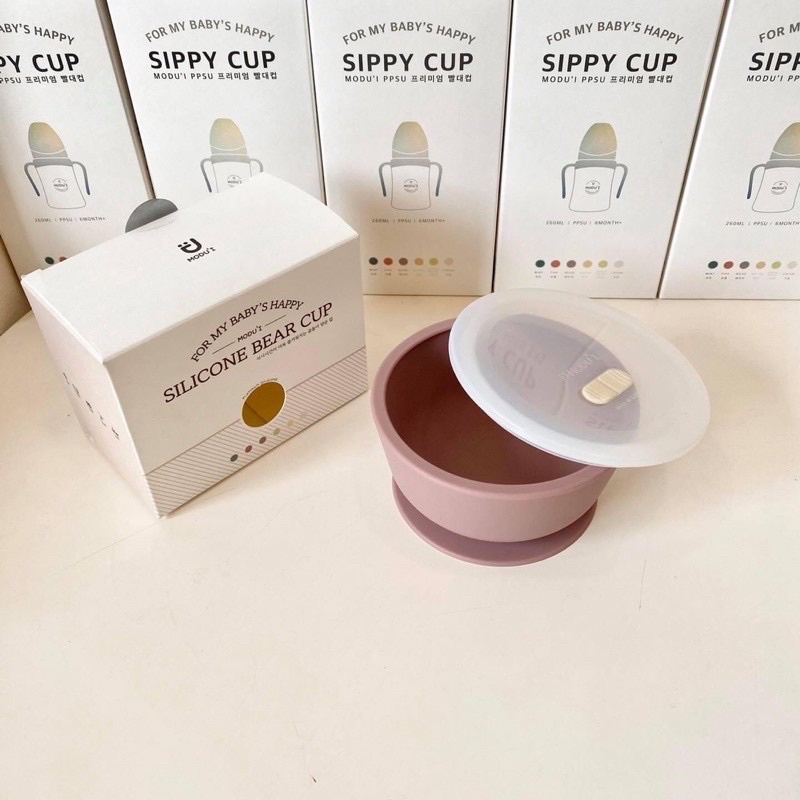 Bát ăn kèm nắp Silicon Bluemama đế hít chống đổ Hàn Quốc