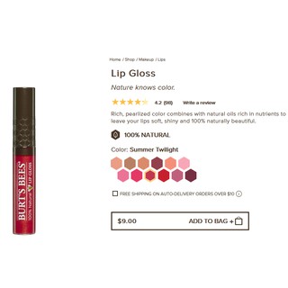 [Auth] [Made in USA] Son bóng môi thiên nhiên  Burt's Bees Lip Gloss