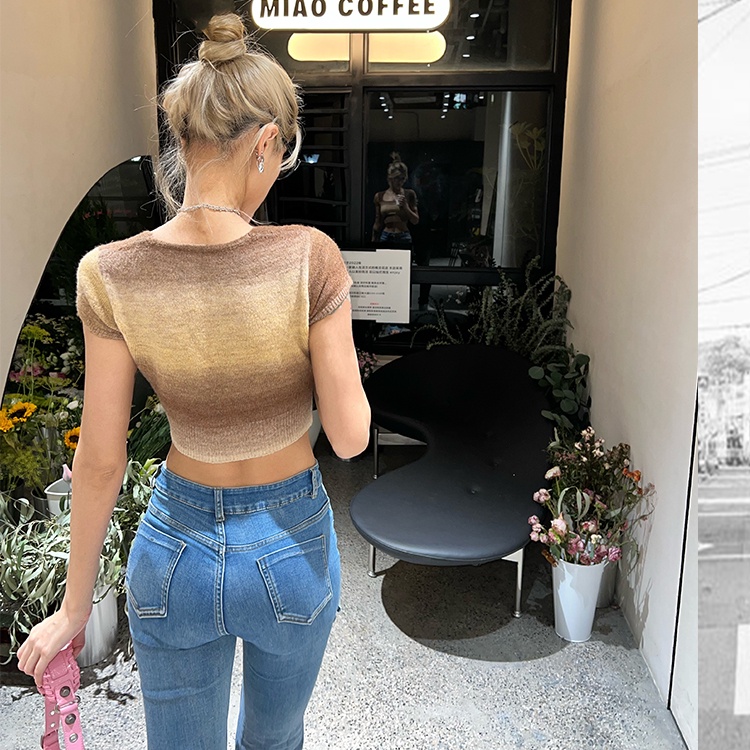 SUXI Áo Thun Tay Ngắn Cổ Vuông Họa Tiết Kẻ Sọc Thời Trang Mùa Hè Xinh Xắn Cho Nữ