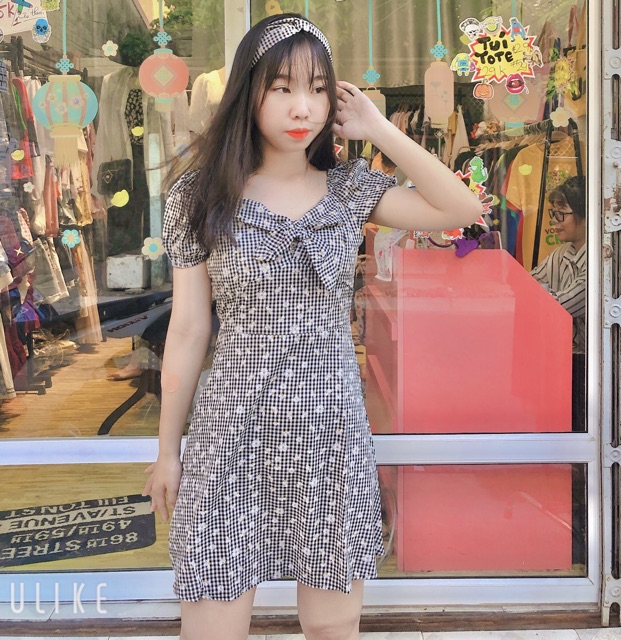 Váy caro hoa nhí tặng kèm turban style dễ thương kẹo ngọt ( ảnh thật) | BigBuy360 - bigbuy360.vn