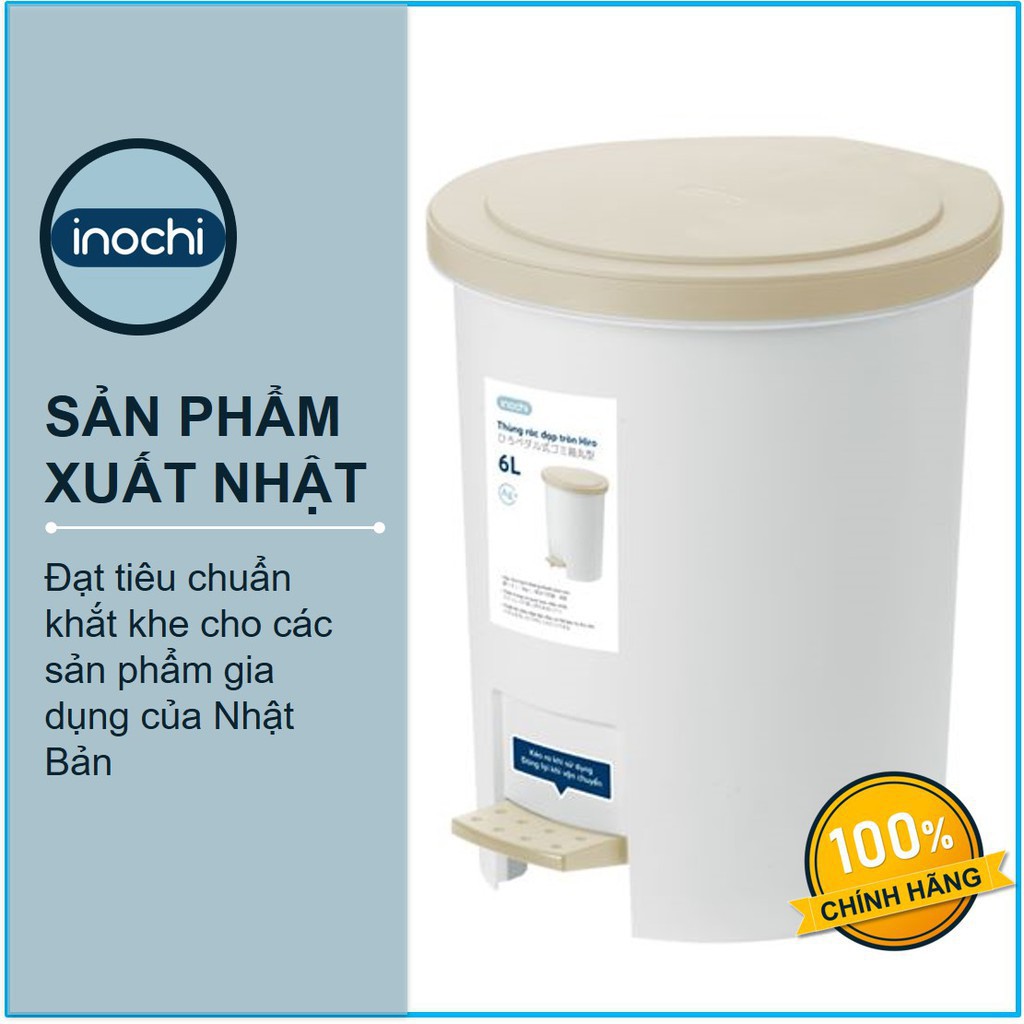 Thùng Rác Nhựa Đạp Chân Inochi Có Nắp Đậy Tròn 6 Lít Làm Sọt Rác Văn Phòng, Đựng Rác Gia Đình, Trong Nhà, Ngoài Trời Đẹp