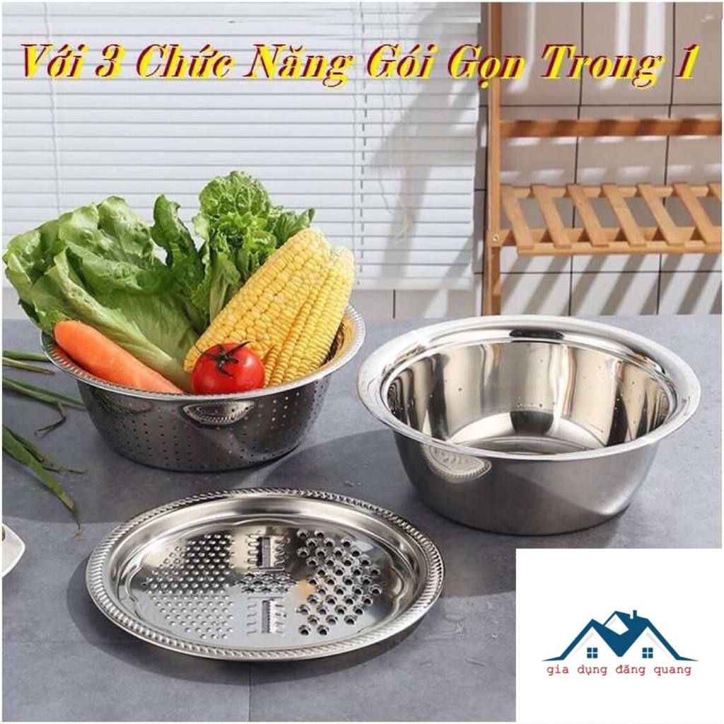 [freeship] Bộ nạo rau củ 3 món bào Nhật Bản - Rổ nạo rau củ kèm rổ và chậu inox cao cấp đa năng,tiện lợi dùng nhà bếp