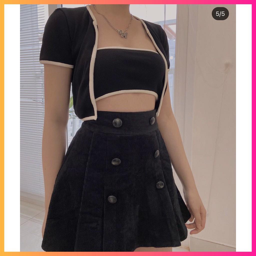 Set áo ống kèm áo khoát viền ĐEN TRẮNG, set áo croptop kèm áo khác thun co giãn - MOONMY | BigBuy360 - bigbuy360.vn