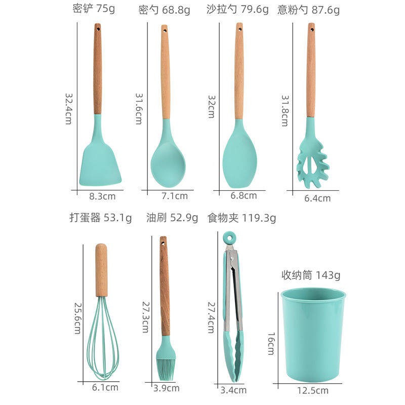 ✲Muỗng cơm bằng silicone có tay cầm bằng gỗ Chống dính ở nhiệt độ cao Dụng cụ nấu ăn Đặc biệt Đồ dùng nhà bếp Bộ đồ ăn l